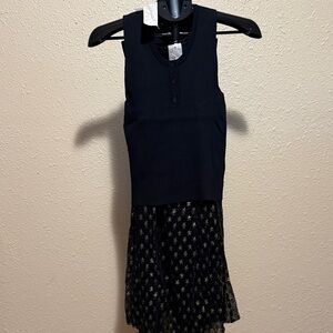 Mystree SET midi A-Line skirt & top set with GOLD STAR detail chiffon skirt 2 pc